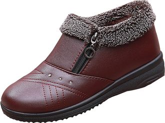 Generic Warm Snow Boots Women Plush Deer Prints Flat Round Toe Lazy Suede Shoes Boots Womens Boots Size 5 Uk Knee High (Red, 41)