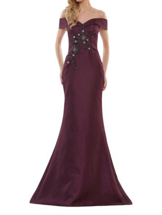 Colors Dress Off Shoulder Gown In Wine
