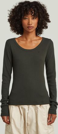 G-Star Slim Rib Open Neck Longsleeve T-Shirt - Grijs - Dames