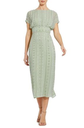 Mac Duggal Beaded Cap Sleeve Column Midi Dress in Sage at Nordstrom, Size 10