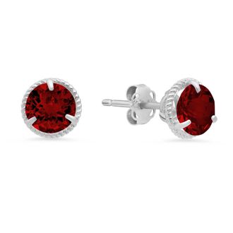 MAX + STONE 14k White Gold Roped Halo Gemstone Round Stud Earrings for Women 6MM
