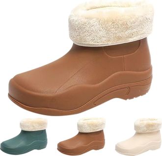 Generic Wellington Rain Boots Womens Wellies Warm Chelsea Boots with Plush Lining Lightweight Slip-On Shoes Winter Ankle Rainboots Non-Slip Waterproof Outdoor