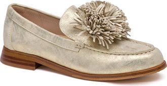 Johnston & Murphy Gillian Pom Pom Loafer in Gold Metallic Kid Suede at Nordstrom, Size 9.5