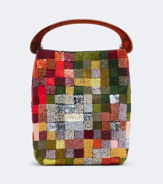 Dries Van Noten Borsa a mano Small patchwork con paillettes