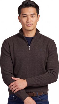 Fynch-Hatton Flynch Hatton Trui Half zip bruin lamswol gem&ecirc;leerd