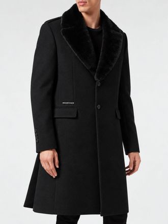 Philipp Plein Single-Breasted Wool-Blend Coat with Fur Collar