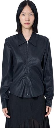 Our Legacy Overhemden, Dames, Zwart, S, Leer, Slim Ritssluiting Shirt