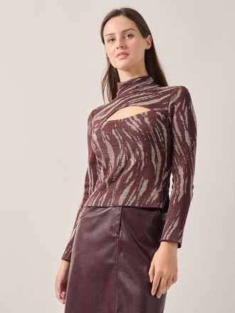 Misook Modern Fit Oval Front Cutout Jacquard Knit Top