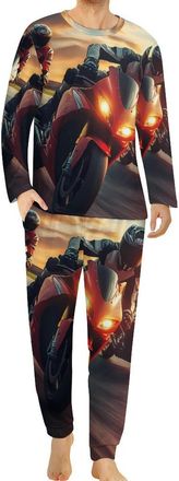 Generic Motorbike Motorcycle Racing Mens Pajamas Set Long Sleeve Tops And Bottoms Soft Nightwear Comfy Loungewear Pj Sets L