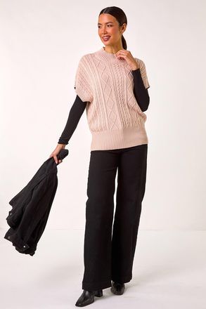 Roman Cable Knit High Neck Vest
