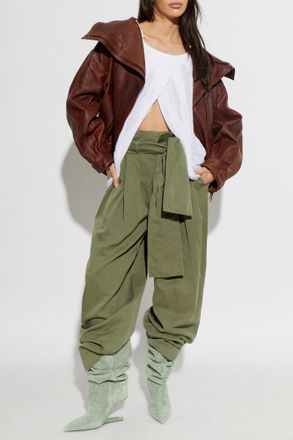 Balmain Leather Jacket With A vintage Effect, Womens, Brown