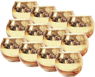OEM 12 Candelabros Votivos Redondos Dorados, Candelabros De Cristal Dorado Moteado, Candelabros Para Velas De T&eacute; Para Decoraci&oacute;n Del Hogar, Centros De Mes