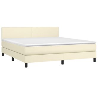 vidaXL Cama Box Spring Colch&oacute;n Y Led Cuero Sint&eacute;tico Crema 160x200 Cm Vidaxl