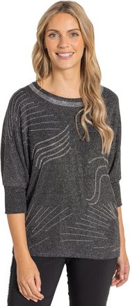 Klass Embellished Lightweight Lurex Top - Black/Silver - XL
