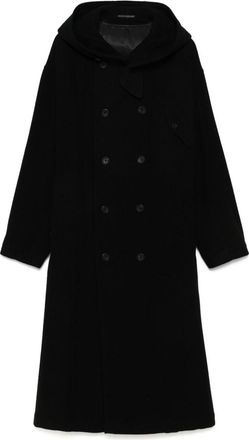 Yohji Yamamoto double-breasted coat - men - Nylon/Wool/Cupro - 3 - Black