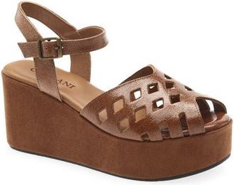 Cordani Jaymie Ankle Strap Peep Toe Platform Wedge Sandal in Cr Patent Cuoio at Nordstrom, Size 35