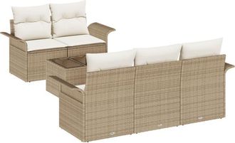 vidaXL Garden Sofa Set 6 pcs Beige Poly rattan Vidaxl