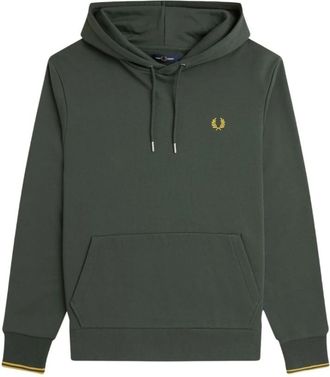 Fred Perry Groene Hoodie met Dubbele Streepdetails - Heren - Hoodies - Groen - S - Katoen - Hoodies & sweatvesten