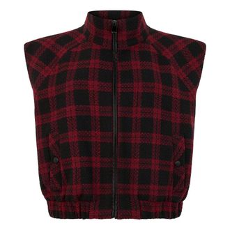 Pinko Tweed Vest with Check Pattern - female - PINKO - Waistcoats - Red - XS - Jackets