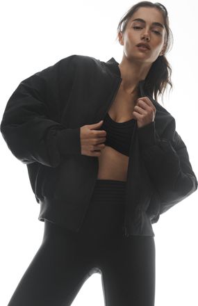 Alo | Faux Fur Urbanite Bomber Jacket in Black/Ivory, Size: Medium
