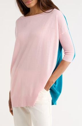 Diane Von F&uuml;rstenberg Diane Oversize Colorblock Wool Sweater in Pale Pink/Dark Teal at Nordstrom Rack, Size Xx-Small