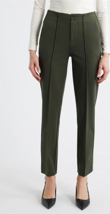 Liverpool L.A. Pintuck Pleat Front Slim Leg Pants in Olive Branch at Nordstrom, Size 14P