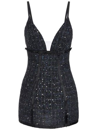 Elisabetta Franchi sequin-embellished tweed dress - women - Polyester - 42 - Black