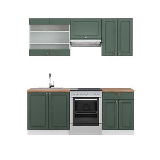 Vicco Mueble De Cocina Fame-line, Verde-dorado Casa De Campo/blanco, 200 Cm, Et Roble
