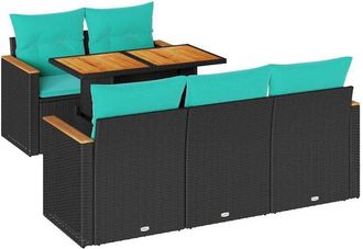 vidaXL Set De Sof&aacute;s De Jard&iacute;n 6 Piezas Y Cojines Rat&aacute;n Sint&eacute;tico Negro Vidaxl