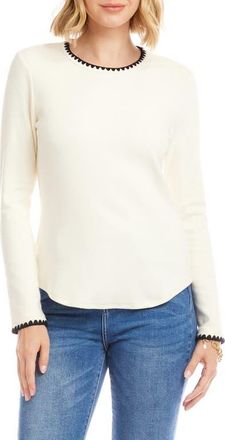 Karen Kane Edge Stitch Crewneck Top in Cream/Black at Nordstrom, Size X-Large