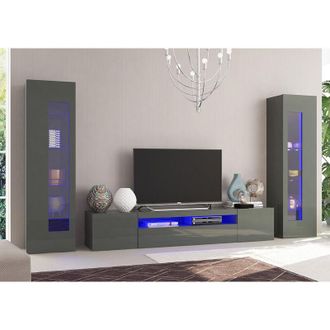 Dmora Dmora Sistema modular de pared para salón, Made in Italy, mueble de pared y mueble para TV, juego de salón moderno, 300x40h162 cm, color antracita