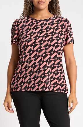 Anne Klein Gathered Tulip Sleeve Top in Anne Black/primrose at Nordstrom, Size 0X