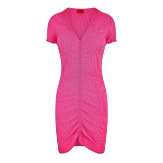 HUGO BOSS Hugo Dames/Dames Slisery Mini Jurk met Ruches Voorkant (Helder Roze)