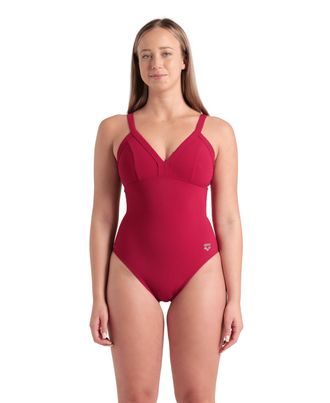 Arena Badeanzug ARENA WOMENS ARENA SWIMSUIT LARA SOFT CURVE BACK C, Damen, Gr. 50, N-Gr, rot onion, Obermaterial: 68% Polyamid, 32% Elasthan, Badeanz&uuml;ge Bad