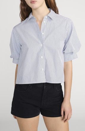 Frame Denim The Billow Sleeve Shirt in Navy Stripe at Nordstrom, Size X-Large