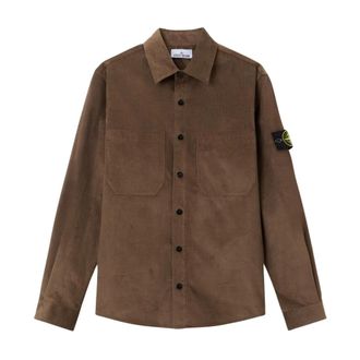 Stone Island Light Jackets, male, Brown, Size: 2XL 1200040 Cotton Micro-Corduroy Overshirt