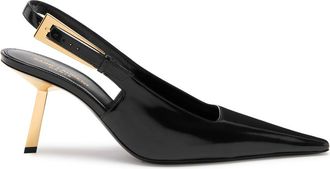 Saint Laurent Lee 75 Glossed Leather Slingback Pumps - Black