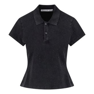Alexander Wang Crystal Shrunken Polo T-shirt - Dames - Tops - Zwart - Maat: XS Katoen