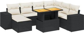 vidaXL Set De Sof&aacute;s De Jard&iacute;n 8 Piezas Y Cojines Rat&aacute;n Sint&eacute;tico Negro Vidaxl