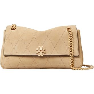 Tory Burch Charlie Quilted Suede Shoulder Bag in Stone at Nordstrom