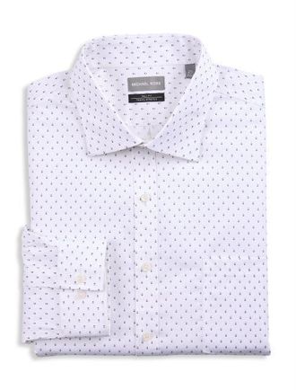 Michael Kors Big & Tall Non-Iron Geometric Print Dress Shirt in White at Nordstrom, Size 18.5 - 34