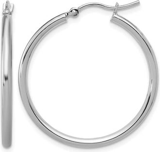 Diamond2Deal 10K White Gold Round Hinged Hoop Earrings