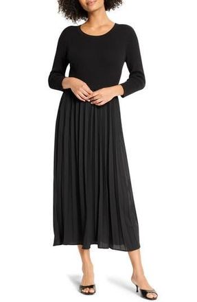 Nic+Zoe Kyrie Long Sleeve Pleated Mixed Media Maxi Dress in Black Onyx at Nordstrom Rack, Size Medium
