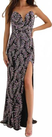 Primavera Strapless Floor-Length Sequin Prom Dress In Black Multi