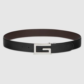 Gucci Reversible Belt With Square G Buckle, Size Gucci 70, Black, Leather