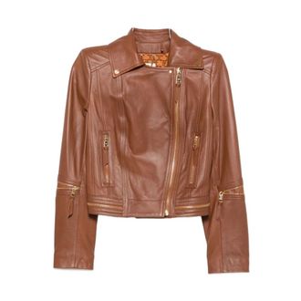 Elisabetta Franchi Leather Jassen - Dames - Leren en Su&egrave;de Jassen - Bruin - M - Jassen