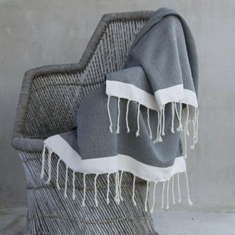 Febronie Manta plaid algod&oacute;n negro / crudo 130x170