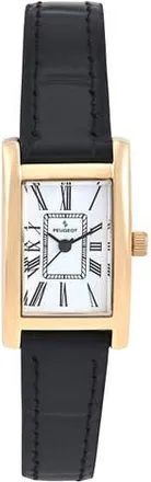 Peugeot Classic Rectangular Leather Watch- 34x20MM in White/black at Nordstrom