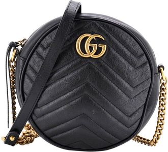 Gucci Black Matelasse Leather Gg Marmont Round Shoulder Bag Mini (Authentic Pre-Loved)