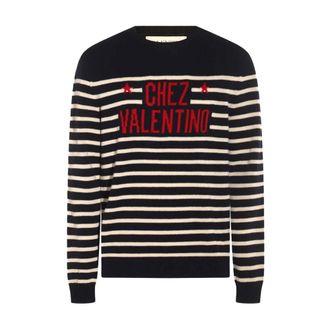 Valentino Garavani Round-neck Knitwear, male, Blue, Size: 2XL Chez Motif Sweater